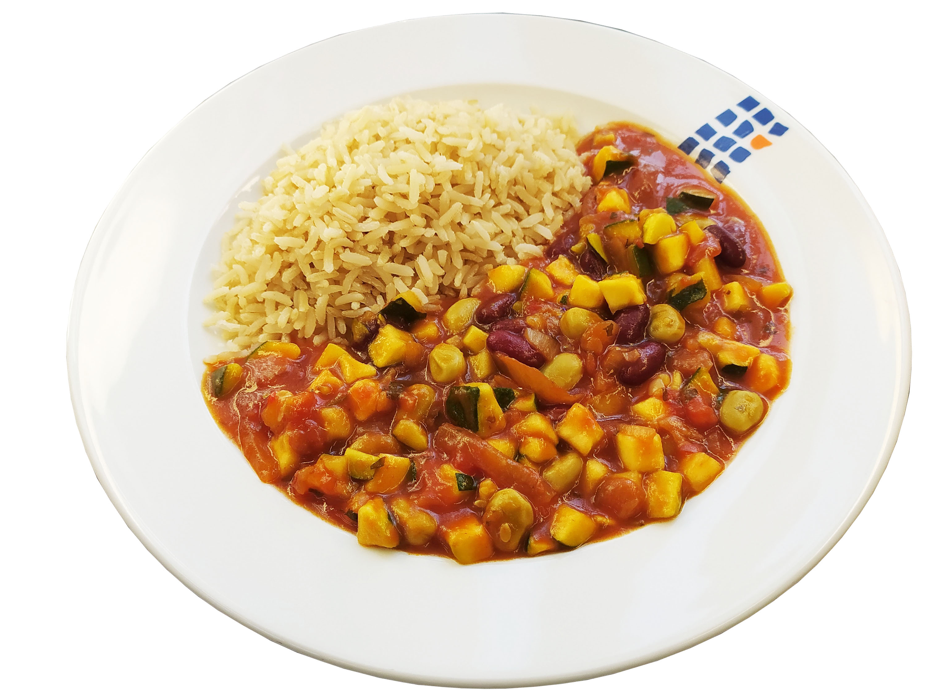 Feuriges Bohnen-Zucchini-Chili mit Vollkornreis
